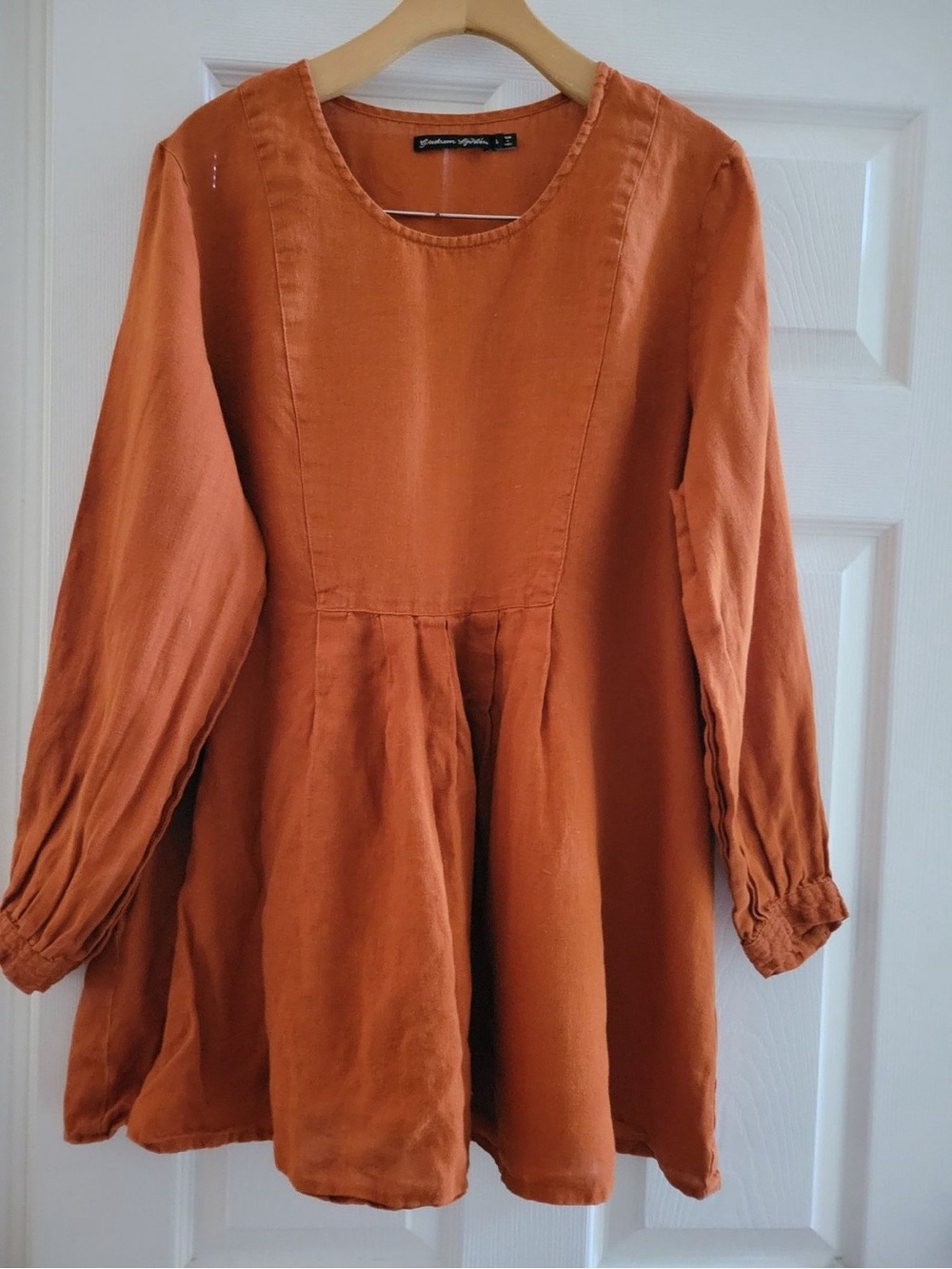 Gudrun Sjoden 100% Linen Tunic size Large Rust Orange Lagenlook Artsy Boho